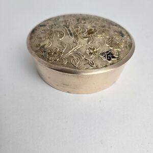 Vintage MCM Brass Floral Etched Round Trinket Dish India